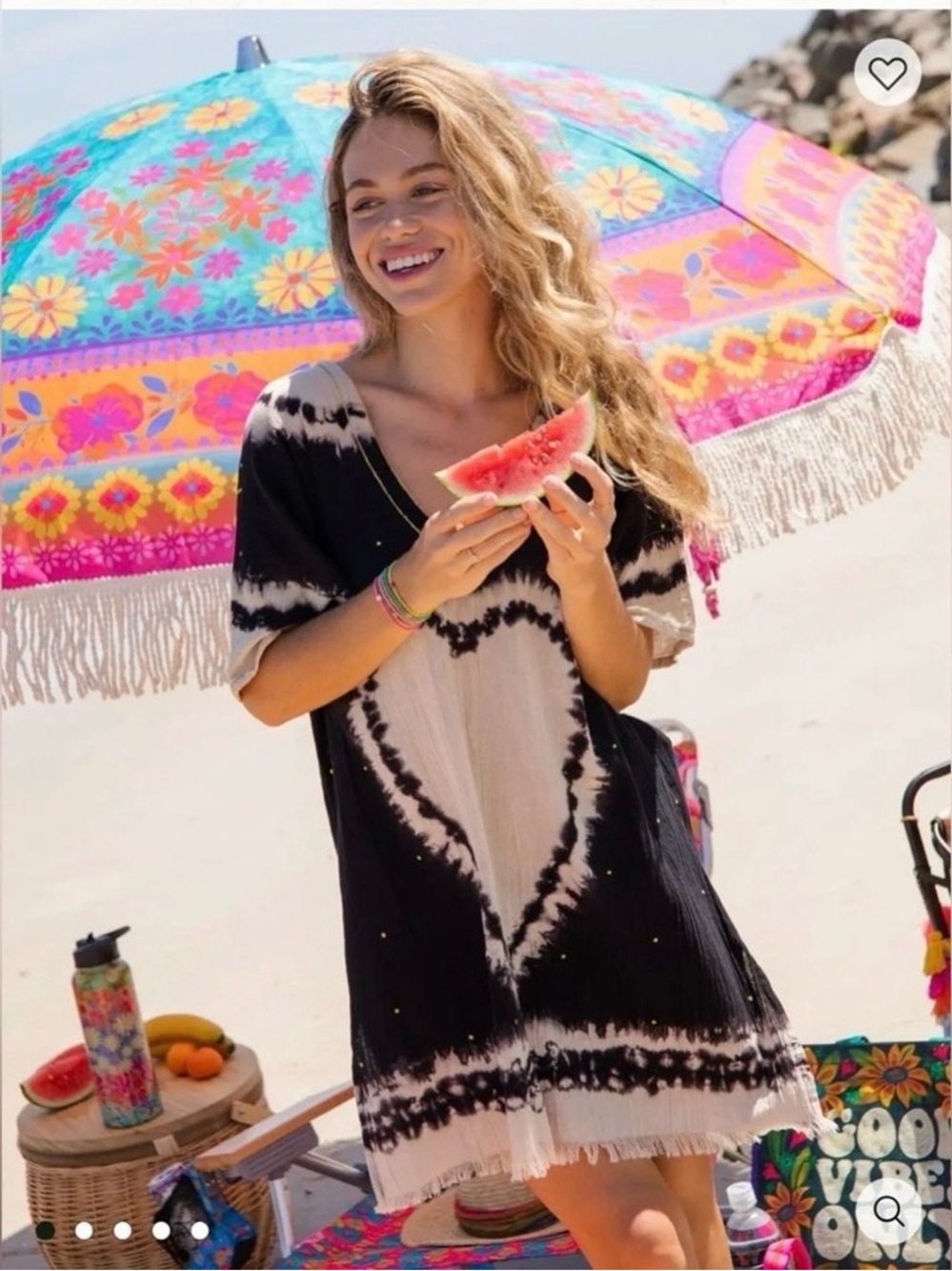 Natural Life Sayulita Cotton Black and Cream Tie Dye Kaftan